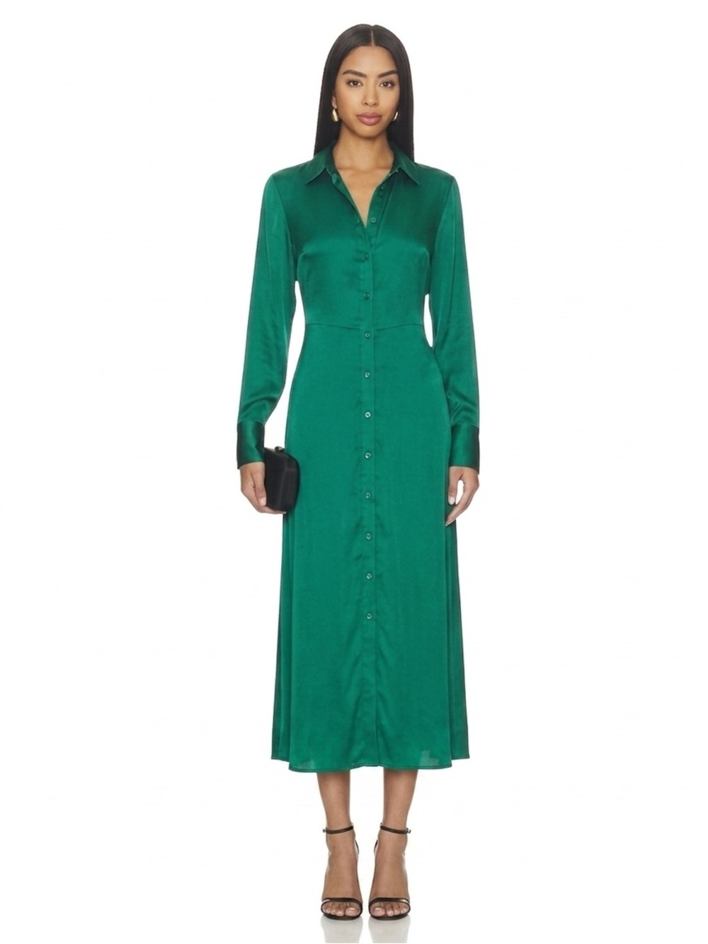Scotch & Soda Maison Long Midi L Shirt Dress Green Silk Look Lightweight Buttons